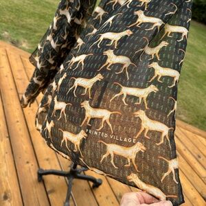 Large Scarf, Dogs Golden on Black by Printed Village NOS